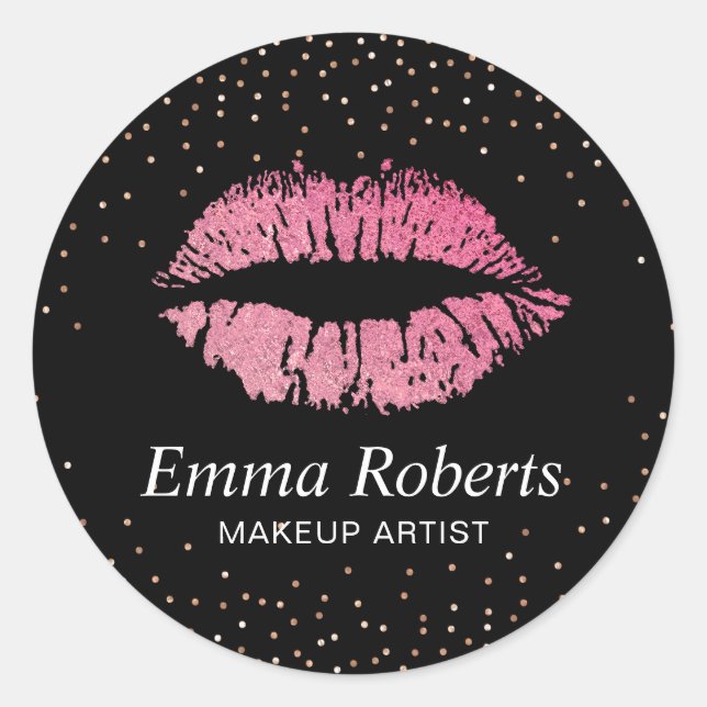 Sticker Rond Chaud Rose Lips Rose Gold Confetti Artiste maquill (Devant)