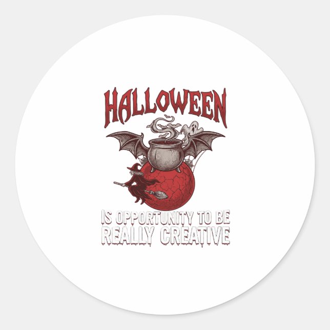 Sticker Rond Chaudron ailé de chauve-souris d'Halloween Sorcièr (Devant)