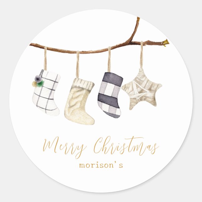 Sticker Rond Chaussettes d'aquarelle pour Noël (Devant)