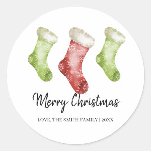 Sticker Rond Chaussettes de Noël Rouge Vert Joyeux Noël