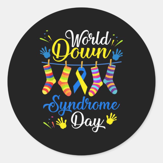 Sticker Rond Chaussettes de sensibilisation de la Journée mondi (Devant)