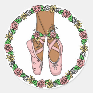 Sticker Rond Chaussons de ballet à main rose