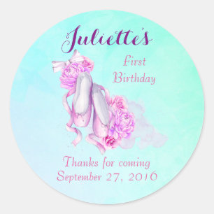 Sticker Rond Chaussons de ballet rose Aquarelle Anniversaire Me