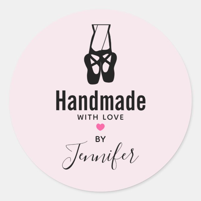 Sticker Rond Chaussons en Ballet Noir Cute faits main avec amou (Devant)