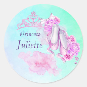 Sticker Rond Chaussons princesse Couronne et Ballet rose Aquare