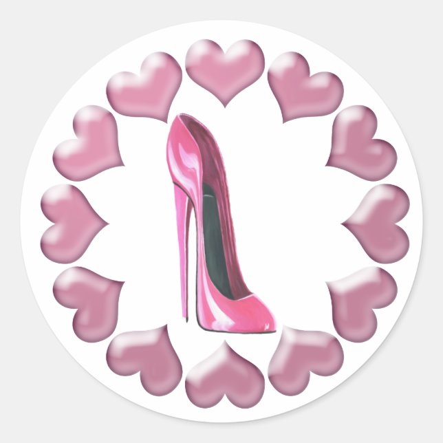 Sticker Rond Chaussure à talon rose haute Stiletto Art & Coeurs (Devant)