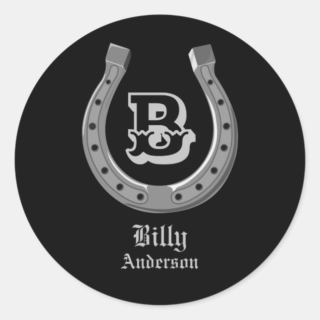 Sticker Rond Chaussure Cheval Cowboy Monogramme personnalisé (Devant)