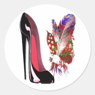 Sticker Rond Chaussure et bouquet stylets noirs de talon haut