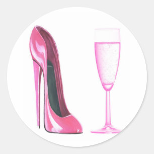 Sticker Rond Chaussure et verre stylets roses de Champagne