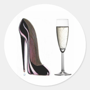 Sticker Rond Chaussure Stiletto Noir et verre Champagne