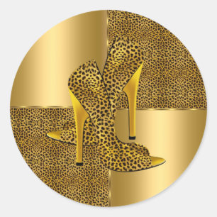 Sticker Rond Chaussures à talons hauts élégantes en léopard dor