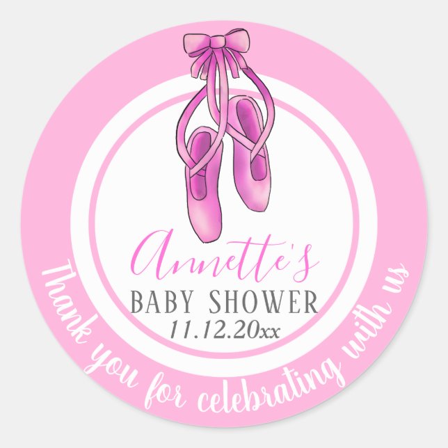 Sticker Rond Chaussures Ballerina Rose | Merci Baby shower fill (Devant)