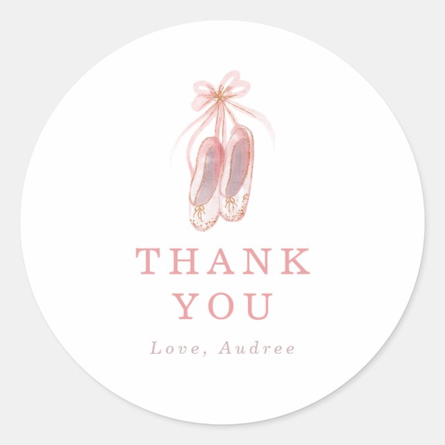 Sticker Rond Chaussures Ballerina rose Merci de fête d'annivers (Devant)