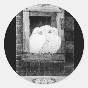 Sticker Rond CHAUSSURES BLANCHES À LA FENÊTRE noir et blanc