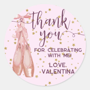 Sticker Rond Chaussures de ballet rose et or Ballerina Merci de
