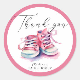 Sticker Rond Chaussures de bébé   Chaussures Rose Fille Remerci