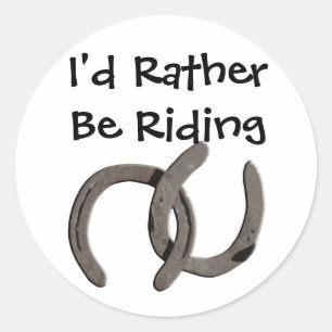 Sticker Rond Chaussures de Cheval gris Je Préférerais Faire Mon