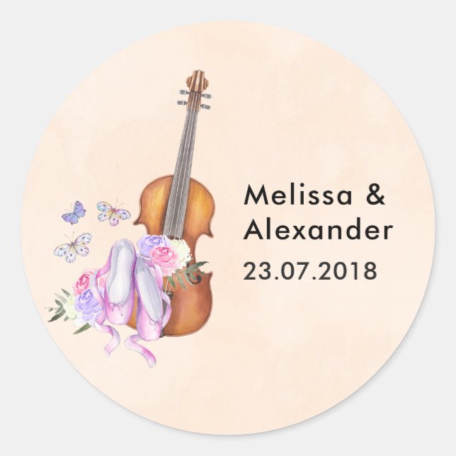 Sticker Rond Chaussures de violon et de ballet en bois Mariage  (Devant)