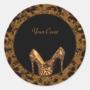 Sticker rond Chaussures Leopard Or Noir