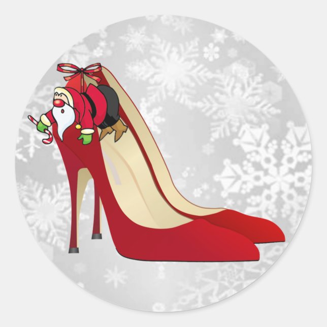 Sticker Rond Chaussures Red High Heel / Père Noël Elf (Devant)