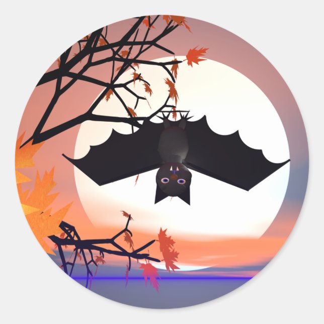 Sticker Rond Chauve-souris d'Halloween dans l'arbre (Devant)