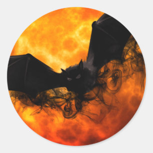 Sticker Rond Chauve-souris et moisson lune tomber noir orange é