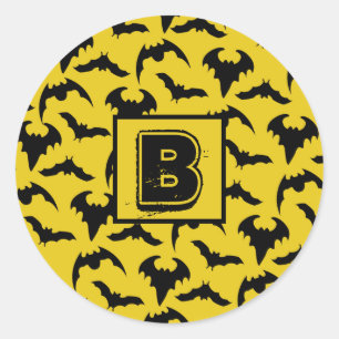 Sticker Rond Chauves-souris Halloween jaune et noir