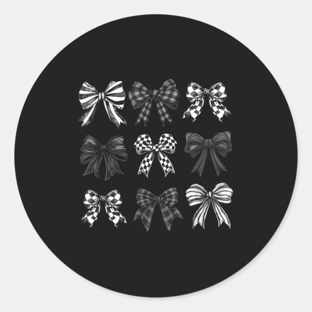 Sticker Rond Checkered Bow Coquette Funny Gift Tee Women, Men  (Devant)