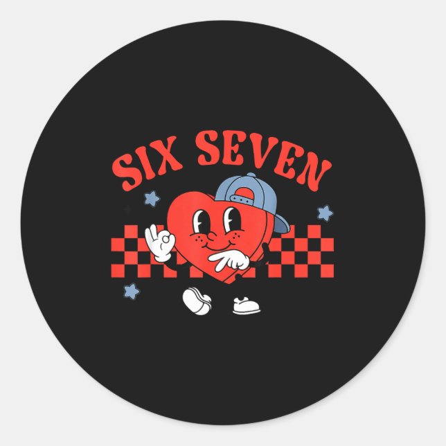Sticker Rond Checkered Six Seven Cool Hearts 67 Valentines Day  (Devant)