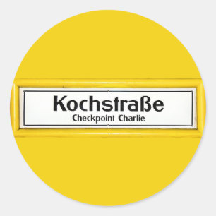 Sticker Rond Checkpoint Charlie, Kochstrabe, Frontière Jaune