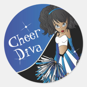 Sticker Rond Cheer Diva Pom-pom girl fille en bleu
