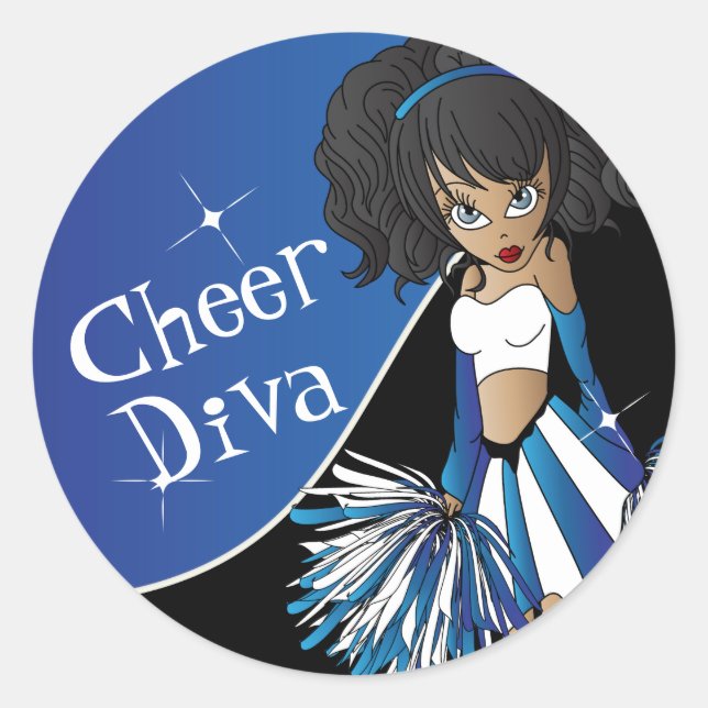 Sticker Rond Cheer Diva Pom-pom girl fille en bleu (Devant)