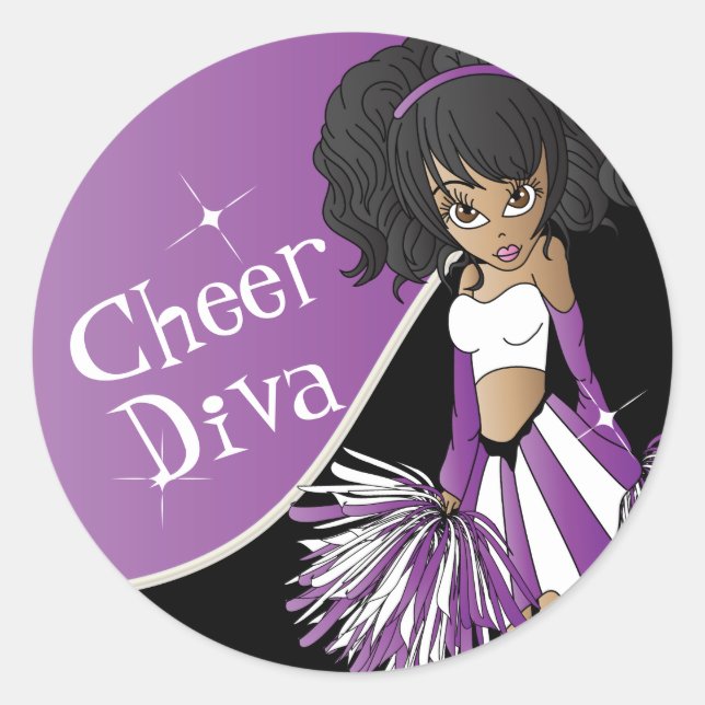 Sticker Rond Cheer Diva Pom-pom girl fille en violet (Devant)
