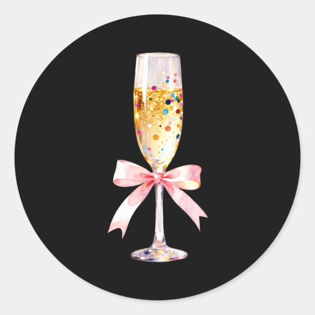 Sticker Rond Cheer Happy New Year Coquette Bow Champagne New Ye (Devant)