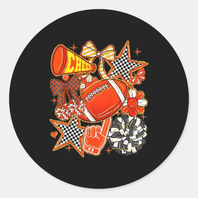 Sticker Rond Cheer Mom Orange Cheerleader Game Day Cheer Mama F (Devant)
