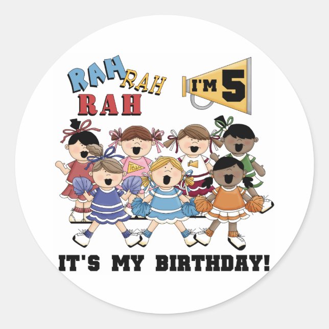 Sticker Rond Cheerleader 5e anniversaire Tshirts et cadeaux (Devant)