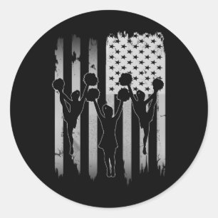 Sticker Rond Cheerleaders Usa Drapeau Américain 4 Juillet Cheer