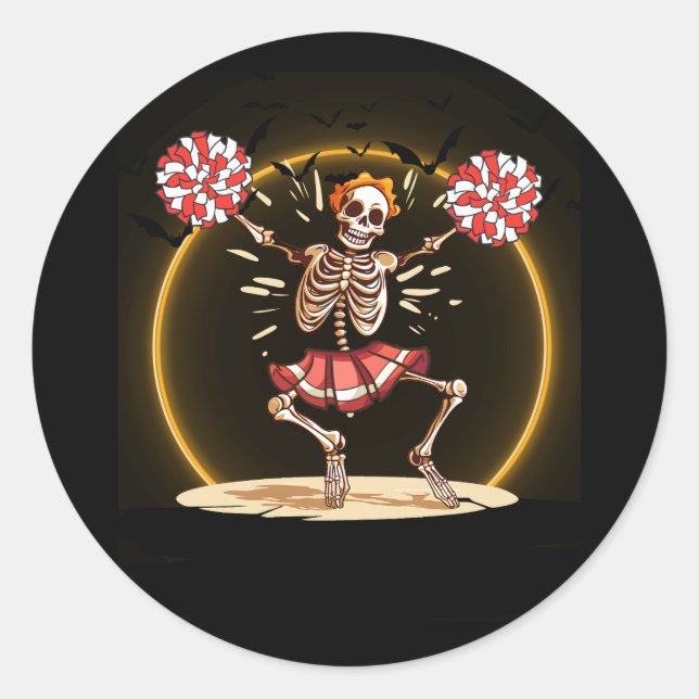 Sticker Rond Cheerleading Skeleton Halloween Cheer Skeleton Che (Devant)