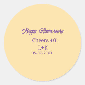 Sticker Rond Cheers 40 happy anniversary purple orange pastel n