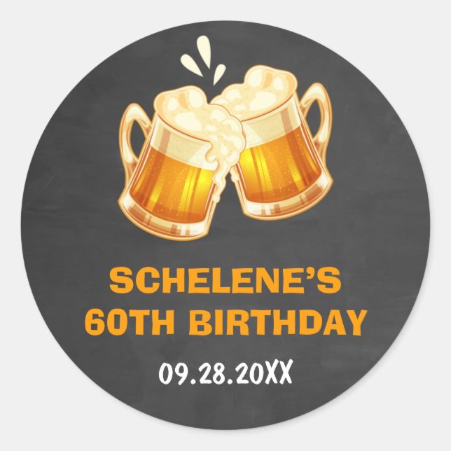 Sticker Rond Cheers and Beers Surprise 60e Anniversaire tableau (Devant)