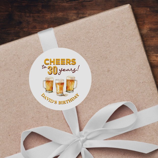 Sticker Rond Cheers & Beers Mens Funny 30e anniversaire (Créateur téléchargé)
