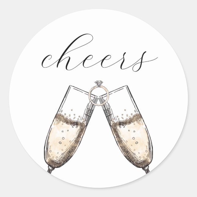 Sticker Rond Cheers Elegant Bubbly Fête des mariées Champange (Devant)