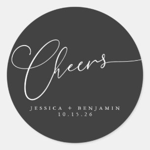 Sticker Rond Cheers minimal noir élégant script mariage personn