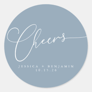 Sticker Rond Cheers Minimaliste Dusty Blue Script personnalisé 