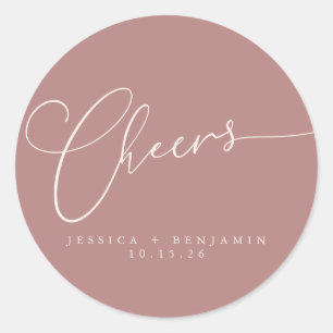 Sticker Rond Cheers Minimum Dusty Script Rose personnalisé mari