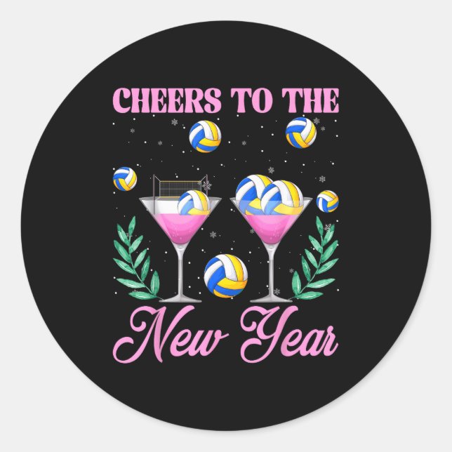 Sticker Rond Cheers To The New Year Champagne Gl &amp; Volleyba (Devant)