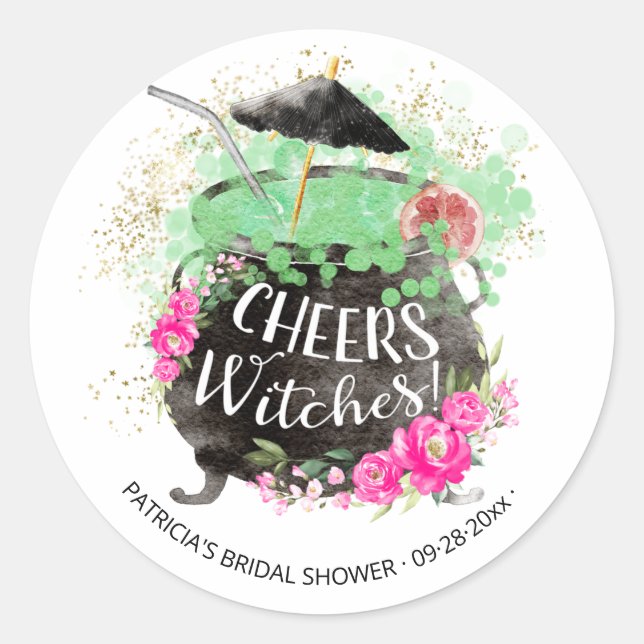 Sticker Rond Cheers Witches Cocktail Halloween Fête des mariées (Devant)