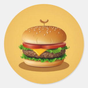 Sticker Rond Cheeseburger avec Arrière - plan jaune