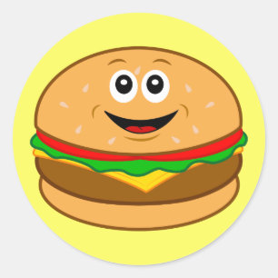 Sticker Rond Cheeseburger de bande dessinée