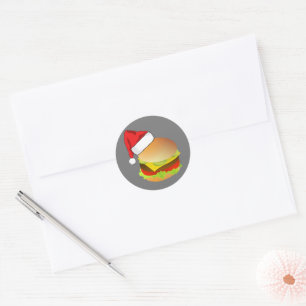 Sticker Rond Cheeseburgers Hamburger Santa Hat Correspondance d